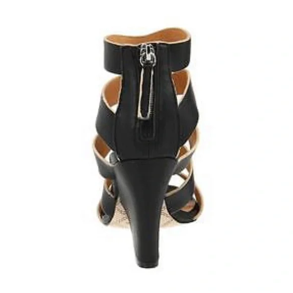 L.A.M.B. “Miranda” Strappy Black Wedge Heels 8 1/2 - EXCELLENT used condition!!! - Picture 4 of 7